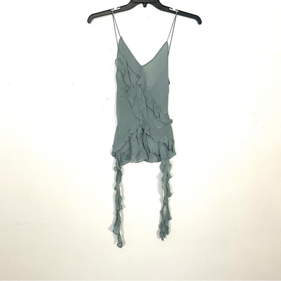 Zara Strappy Semi-Sheer Tank Top Ruffles Green Coquette Fairy Womens Size S - Picture 2 of 7